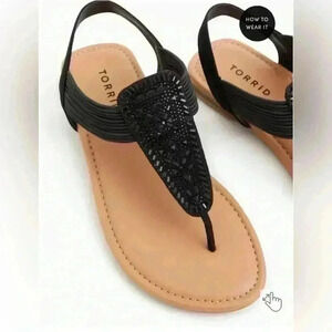 NWOT Torrid Black Elastic T-Strap Sandals Size 12WW